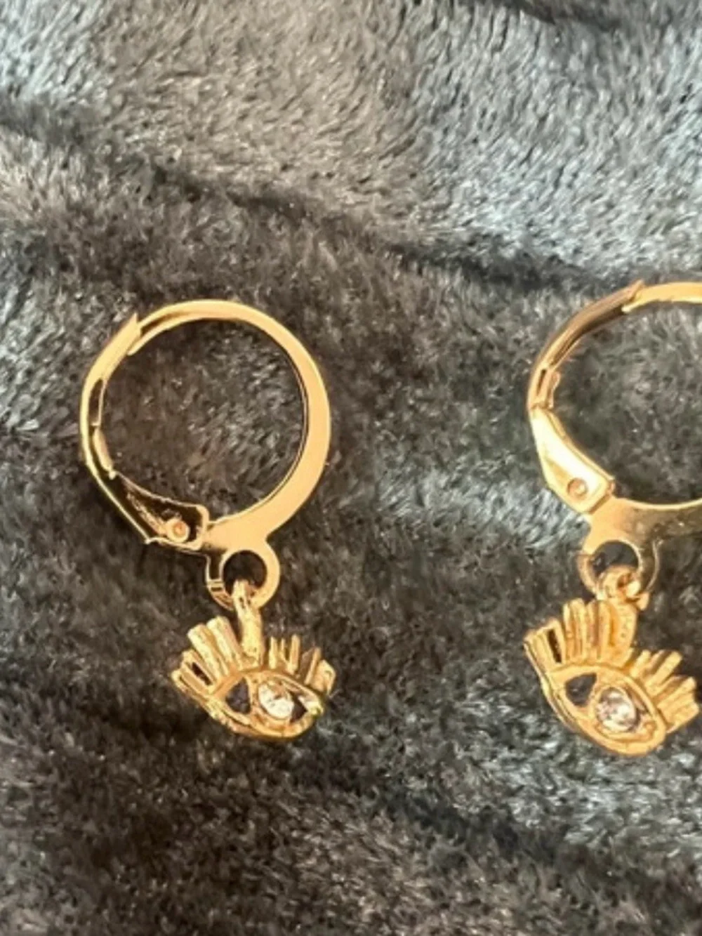 Gold Evil Eye Hinge Hoop Earrings with Crystal Accent